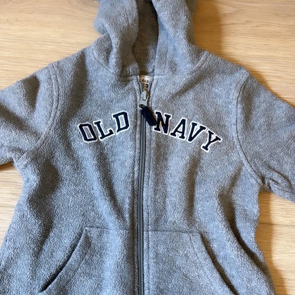 OLD NAVY LOGO BRANDED GREY FLEECE HOODIE ZIP UP TODDLER KID SIZE 3T - Picture 1 of 3
